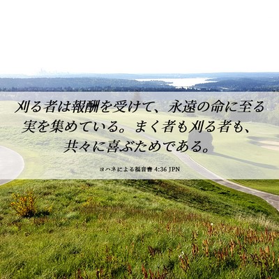 Picture 06 - ヨハネによる福音書 4:36 JPN - 刈る者は報酬を受けて、永遠の命に - Bible Verse Picture