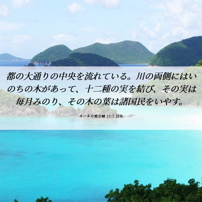 Picture 06 - ヨハネの黙示録 22:2 JPN - 都の大通りの中央を流れている。川 - Bible Verse Picture