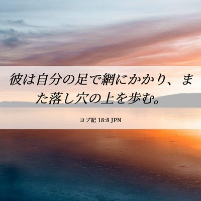 Picture 06 - ヨブ記 18:8 JPN - 彼は自分の足で網にかかり、また落 - Bible Verse Picture