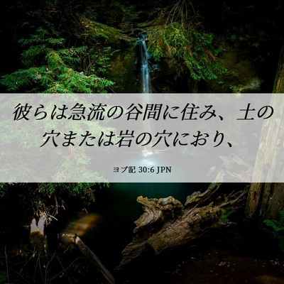 Picture 06 - ヨブ記 30:6 JPN - 彼らは急流の谷間に住み、土の穴ま - Bible Verse Picture