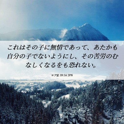 Picture 06 - ヨブ記 39:16 JPN - これはその子に無情であって、あた - Bible Verse Picture