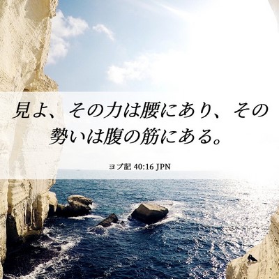 Picture 06 - ヨブ記 40:16 JPN - 見よ、その力は腰にあり、その勢い - Bible Verse Picture