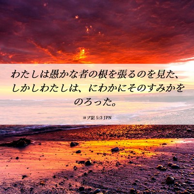Picture 06 - ヨブ記 5:3 JPN - わたしは愚かな者の根を張るのを見 - Bible Verse Picture