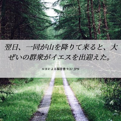 Picture 06 - ルカによる福音書 9:37 JPN - 翌日、一同が山を降りて来ると、大 - Bible Verse Picture