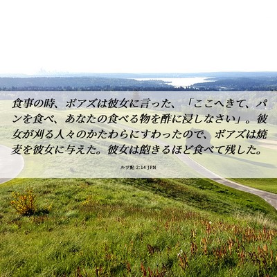 Picture 06 - ルツ記 2:14 JPN - 食事の時、ボアズは彼女に言った、 - Bible Verse Picture