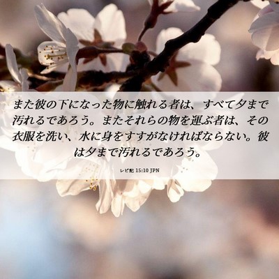 Picture 06 - レビ記 15:10 JPN - また彼の下になった物に触れる者は - Bible Verse Picture