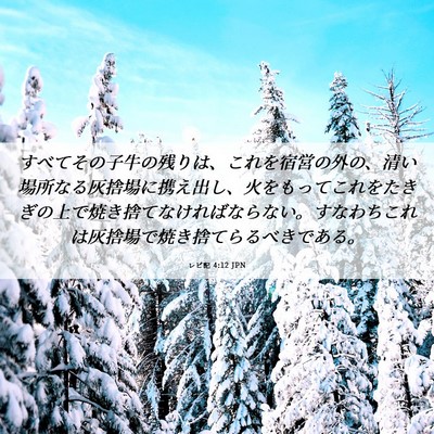 Picture 06 - レビ記 4:12 JPN - すべてその子牛の残りは、これを宿 - Bible Verse Picture