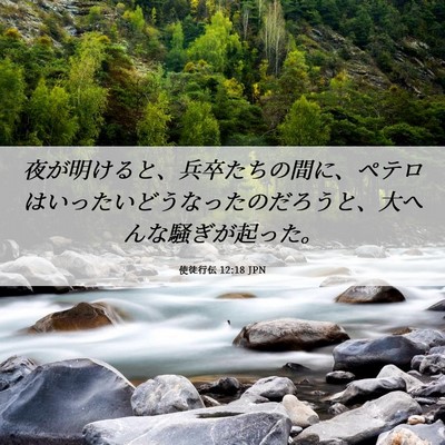 Picture 06 - 使徒行伝 12:18 JPN - 夜が明けると、兵卒たちの間に、ペ - Bible Verse Picture