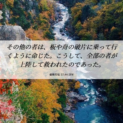 Picture 06 - 使徒行伝 27:44 JPN - その他の者は、板や舟の破片に乗っ - Bible Verse Picture
