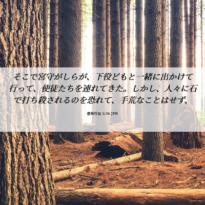 Picture 06 - 使徒行伝 5:26 JPN - そこで宮守がしらが、下役どもと一 - Bible Verse Picture