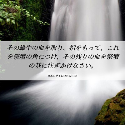 Picture 06 - 出エジプト記 29:12 JPN - その雄牛の血を取り、指をもって、 - Bible Verse Picture