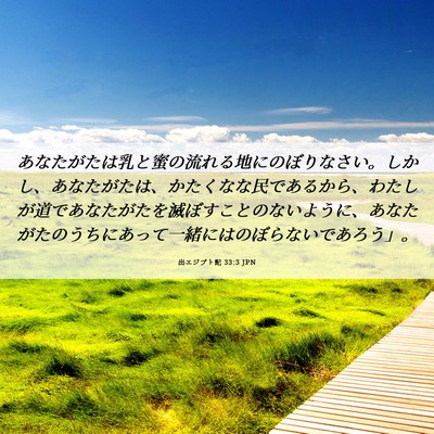 Picture 06 - 出エジプト記 33:3 JPN - あなたがたは乳と蜜の流れる地にの - Bible Verse Picture
