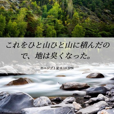Picture 06 - 出エジプト記 8:14 JPN - これをひと山ひと山に積んだので、 - Bible Verse Picture