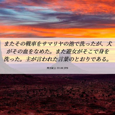 Picture 06 - 列王紀上 22:38 JPN - またその戦車をサマリヤの池で洗っ - Bible Verse Picture