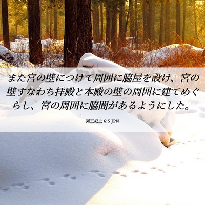 Picture 06 - 列王紀上 6:5 JPN - また宮の壁につけて周囲に脇屋を設 - Bible Verse Picture