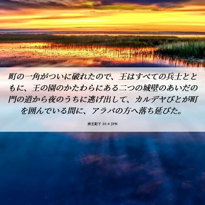 Picture 06 - 列王紀下 25:4 JPN - 町の一角がついに破れたので、王は - Bible Verse Picture