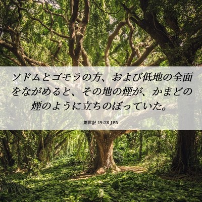 Picture 06 - 創世記 19:28 JPN - ソドムとゴモラの方、および低地の - Bible Verse Picture