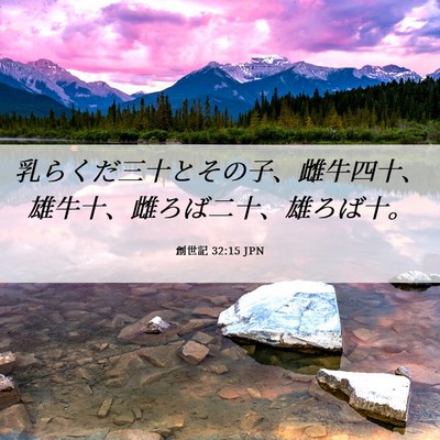 Picture 06 - 創世記 32:15 JPN - 乳らくだ三十とその子、雌牛四十、 - Bible Verse Picture