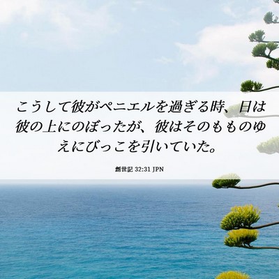 Picture 06 - 創世記 32:31 JPN - こうして彼がペニエルを過ぎる時、 - Bible Verse Picture