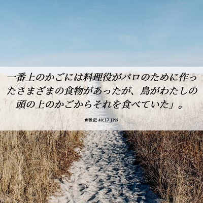 Picture 06 - 創世記 40:17 JPN - 一番上のかごには料理役がパロのた - Bible Verse Picture