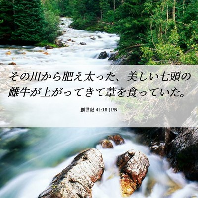 Picture 06 - 創世記 41:18 JPN - その川から肥え太った、美しい七頭 - Bible Verse Picture