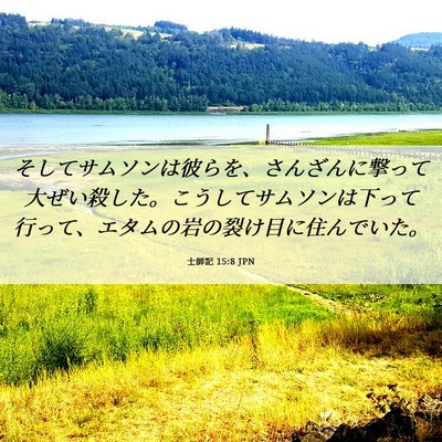 Picture 06 - 士師記 15:8 JPN - そしてサムソンは彼らを、さんざん - Bible Verse Picture