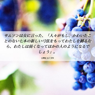 Picture 06 - 士師記 16:7 JPN - サムソンは女に言った、「人々がも - Bible Verse Picture