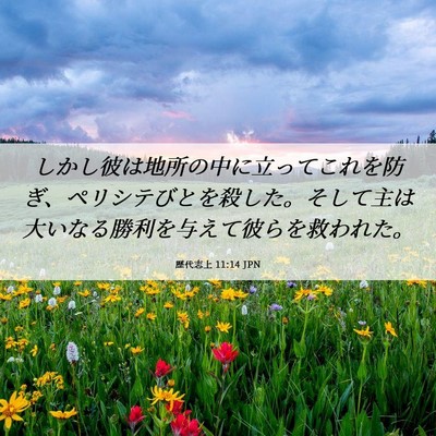 Picture 06 - 歴代志上 11:14 JPN - しかし彼は地所の中に立ってこれを - Bible Verse Picture