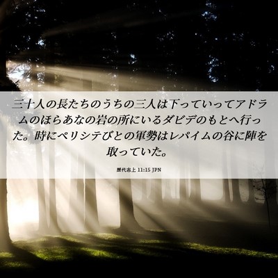 Picture 06 - 歴代志上 11:15 JPN - 三十人の長たちのうちの三人は下っ - Bible Verse Picture