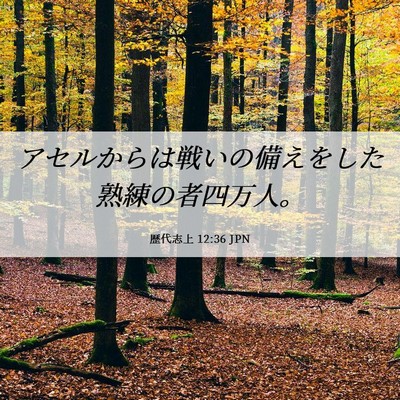 Picture 06 - 歴代志上 12:36 JPN - アセルからは戦いの備えをした熟練 - Bible Verse Picture