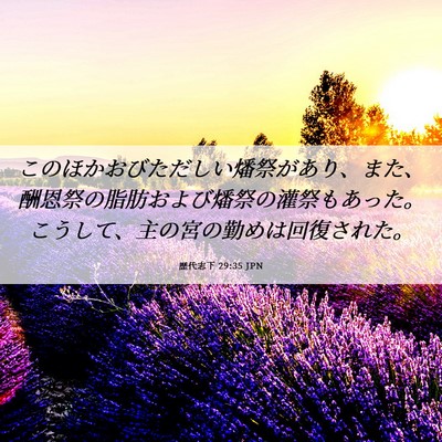 Picture 06 - 歴代志下 29:35 JPN - このほかおびただしい燔祭があり、 - Bible Verse Picture