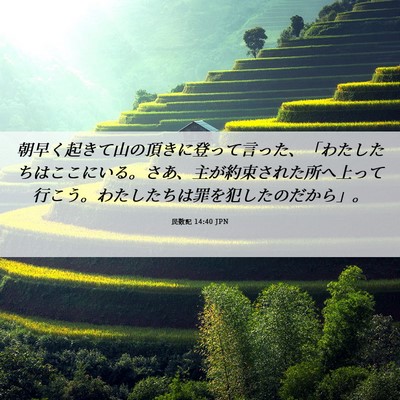 Picture 06 - 民数記 14:40 JPN - 朝早く起きて山の頂きに登って言っã� - Bible Verse Picture