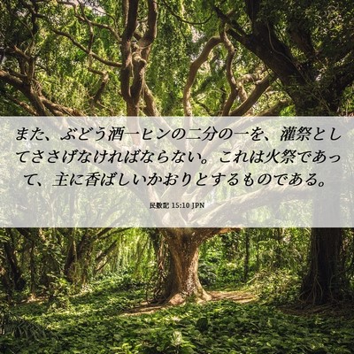 Picture 06 - 民数記 15:10 JPN - また、ぶどう酒一ヒンの二分の一を - Bible Verse Picture