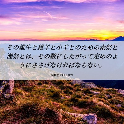 Picture 06 - 民数記 29:21 JPN - その雄牛と雄羊と小羊とのための素 - Bible Verse Picture