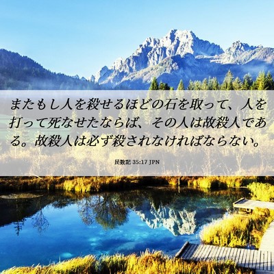 Picture 06 - 民数記 35:17 JPN - またもし人を殺せるほどの石を取っ - Bible Verse Picture