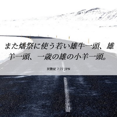 Picture 06 - 民数記 7:27 JPN - また燔祭に使う若い雄牛一頭、雄羊 - Bible Verse Picture