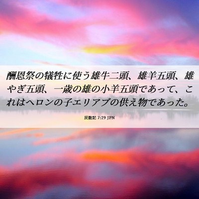 Picture 06 - 民数記 7:29 JPN - 酬恩祭の犠牲に使う雄牛二頭、雄羊 - Bible Verse Picture