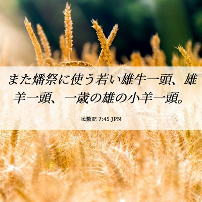Picture 06 - 民数記 7:45 JPN - また燔祭に使う若い雄牛一頭、雄羊 - Bible Verse Picture