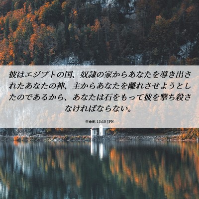 Picture 06 - 申命記 13:10 JPN - 彼はエジプトの国、奴隷の家からあ - Bible Verse Picture