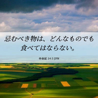 Picture 06 - 申命記 14:3 JPN - 忌むべき物は、どんなものでも食べ - Bible Verse Picture