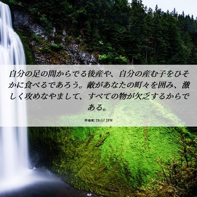 Picture 06 - 申命記 28:57 JPN - 自分の足の間からでる後産や、自分 - Bible Verse Picture