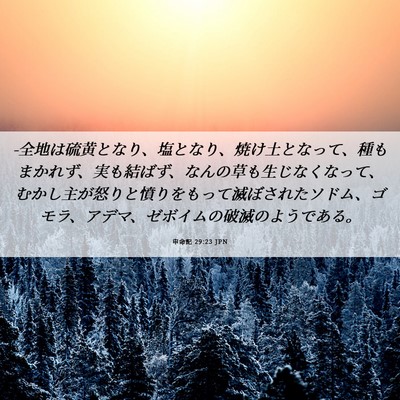 Picture 06 - 申命記 29:23 JPN - -全地は硫黄となり、塩となり、焼け - Bible Verse Picture