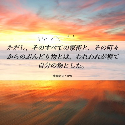 Picture 06 - 申命記 3:7 JPN - ただし、そのすべての家畜と、その - Bible Verse Picture