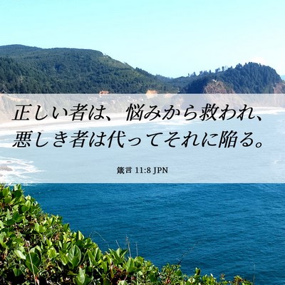 Picture 06 - 箴言 11:8 JPN - 正しい者は、悩みから救われ、悪し - Bible Verse Picture