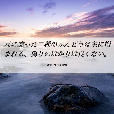 Picture 06 - 箴言 20:23 JPN - 互に違った二種のふんどうは主に憎 - Bible Verse Picture