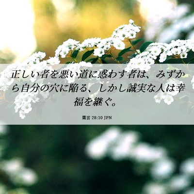 Picture 06 - 箴言 28:10 JPN - 正しい者を悪い道に惑わす者は、み - Bible Verse Picture