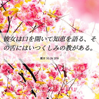 Picture 06 - 箴言 31:26 JPN - 彼女は口を開いて知恵を語る、その - Bible Verse Picture
