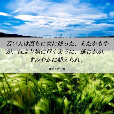 Picture 06 - 箴言 7:22 JPN - 若い人は直ちに女に従った、あたか - Bible Verse Picture