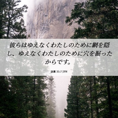 Picture 06 - 詩篇 35:7 JPN - 彼らはゆえなくわたしのために網を - Bible Verse Picture
