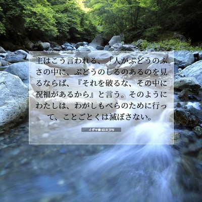 Picture 07 - イザヤ書 65:8 JPN - 主はこう言われる、「人がぶどうの - Bible Verse Picture